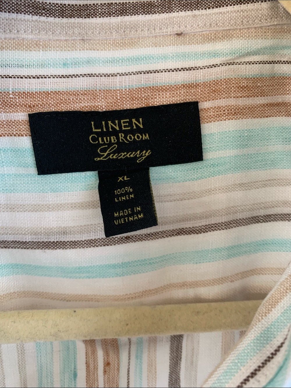 Linen Club Room Luxury Striped Linen Shirt in Mint & Beige XL - Picture 3 of 5